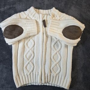 4-6 Months L.O.G.G. Cable Knit Cotton Sweater Full Zip Faux Leather Elbow Patch